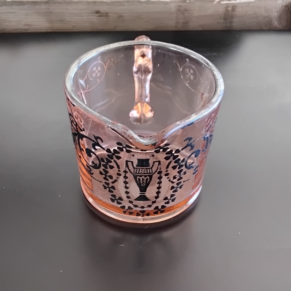 Vintage Pink Depression Glass Creamer and Sugar Set with Silver Overlay - Picture 7 of 8